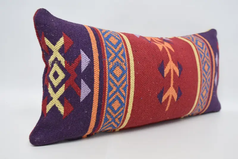 Authentic Pillow, Pillow Cover, Crochet Pattern Cushion, Turkish Pillow, Gift Pillow, 12x24 Red Pillow Cover, Aesthetic Pillow Cover, Boho Pillow - 3