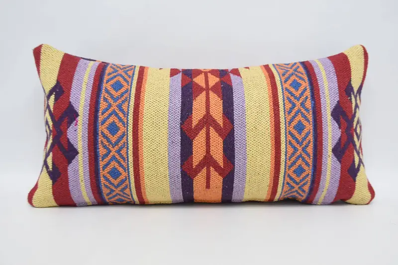 Authentic Pillow, Pillow Cover, Crochet Pattern Cushion, Turkish Pillow, Gift Pillow, 12x24 Red Pillow Cover, Aesthetic Pillow Cover, Boho Pillow - 5