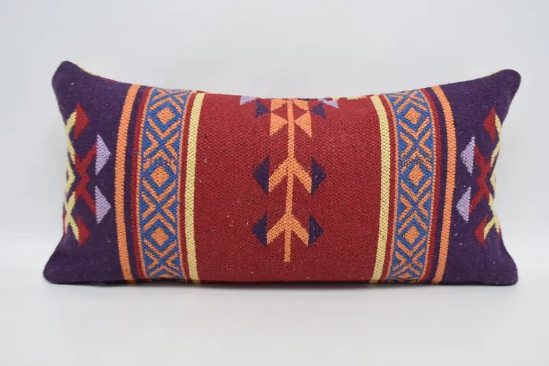 Authentic Pillow, Pillow Cover, Crochet Pattern Cushion, Turkish Pillow, Gift Pillow, 12x24 Red Pillow Cover, Aesthetic Pillow Cover, Boho Pillow - 1