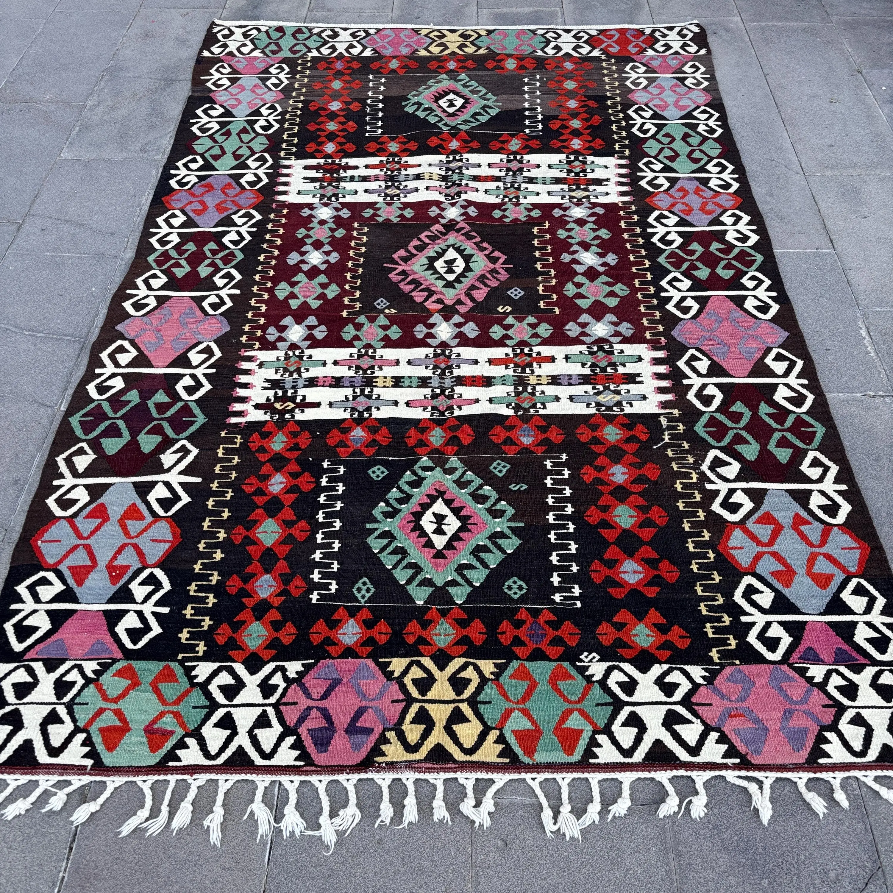5.3x8.5 ft Vintage Türk Halısı, Büyük Halı, Kırmızı Yün Halı - 1
