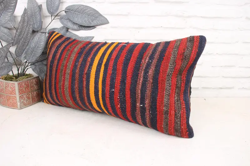Sofa Bolster Cushion Cover, Home Decor Pillow, Antique Pillows, Ethnical Kilim Rug Pillow, 12x24 Red Pillow Sham, Pillow Cover - 4