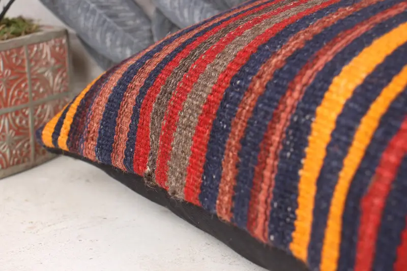 Sofa Bolster Cushion Cover, Home Decor Pillow, Antique Pillows, Ethnical Kilim Rug Pillow, 12x24 Red Pillow Sham, Pillow Cover - 7