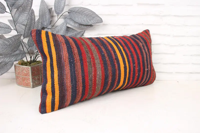 Sofa Bolster Cushion Cover, Home Decor Pillow, Antique Pillows, Ethnical Kilim Rug Pillow, 12x24 Red Pillow Sham, Pillow Cover - 3