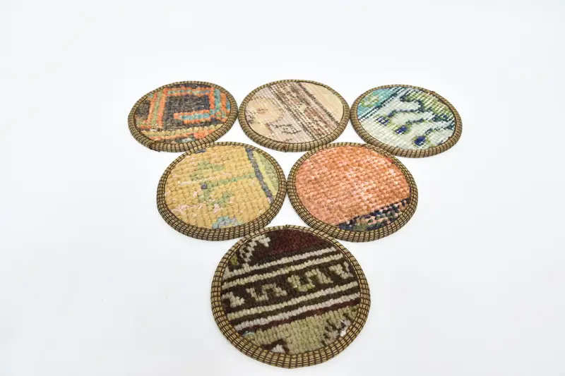 Juego de posavasos Kilim marrón y beige, posavasos de diseño étnico