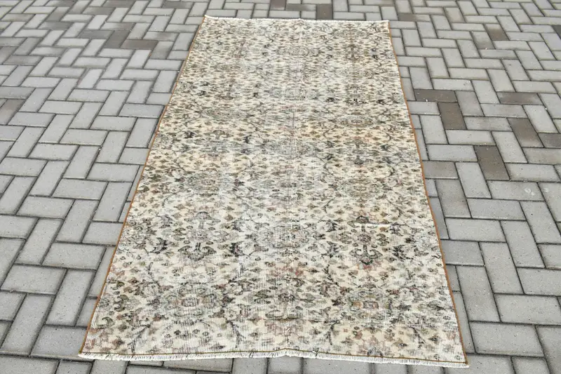 3.8x6.6 ft Oushak Halı, Türk Vintage Halısı, Kahverengi Beyaz Güneybatı Halısı - 1