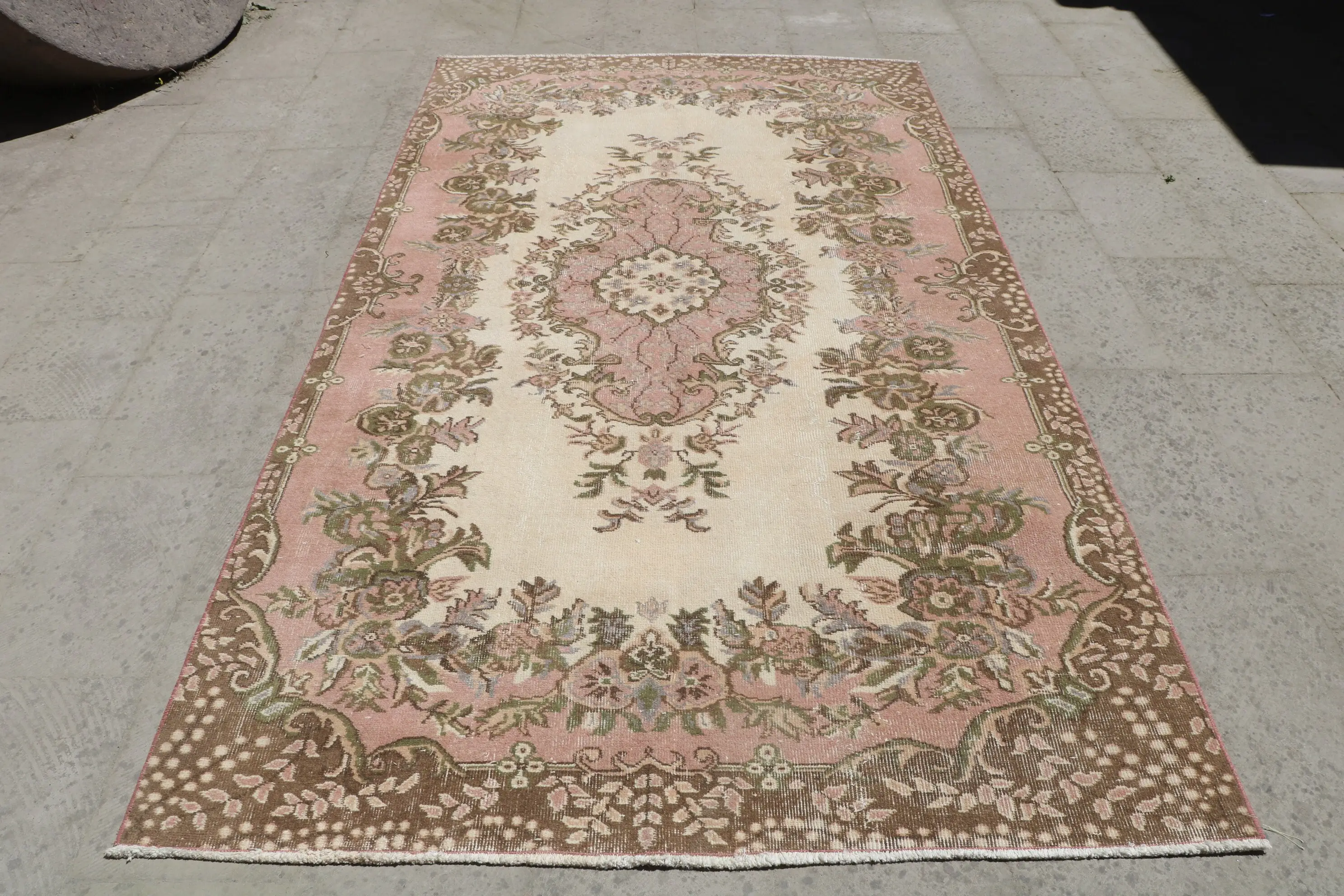 5x8,8 ft Teppich, türkischer Vintage Teppich, rosa Wollteppich - 1