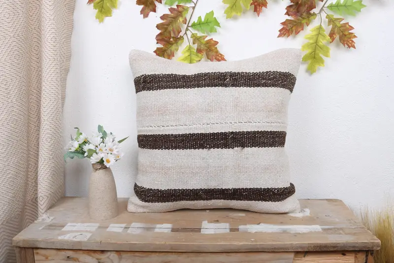 Nautical Throw Cushion Case, Authentic Pillow, Turkish Pillow, Vintage Pillow, Pillow, 18x18 White Pillow Sham, Vintage Kilim Pillow - 1