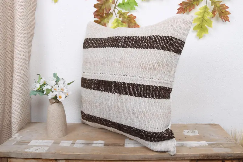 Nautical Throw Cushion Case, Authentic Pillow, Turkish Pillow, Vintage Pillow, Pillow, 18x18 White Pillow Sham, Vintage Kilim Pillow - 4