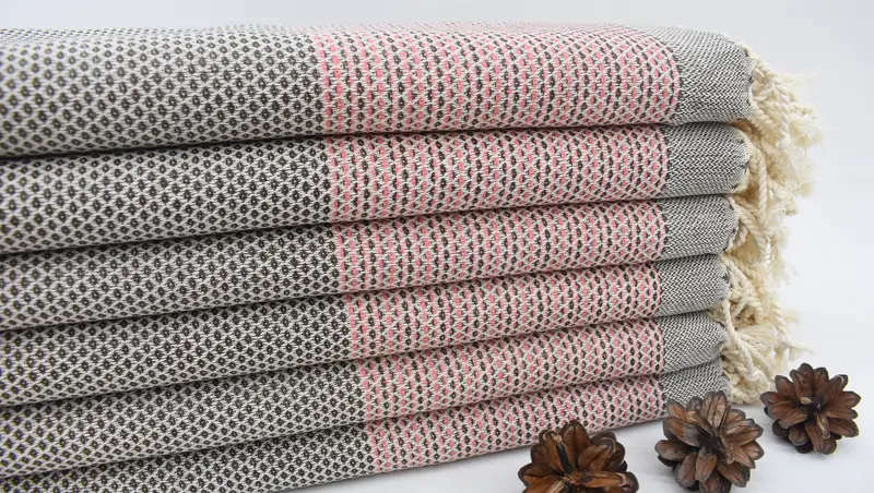 Beach Towel Personalized Organic Cotton Dark Brown-Coral Geometric, 70x40 Inches