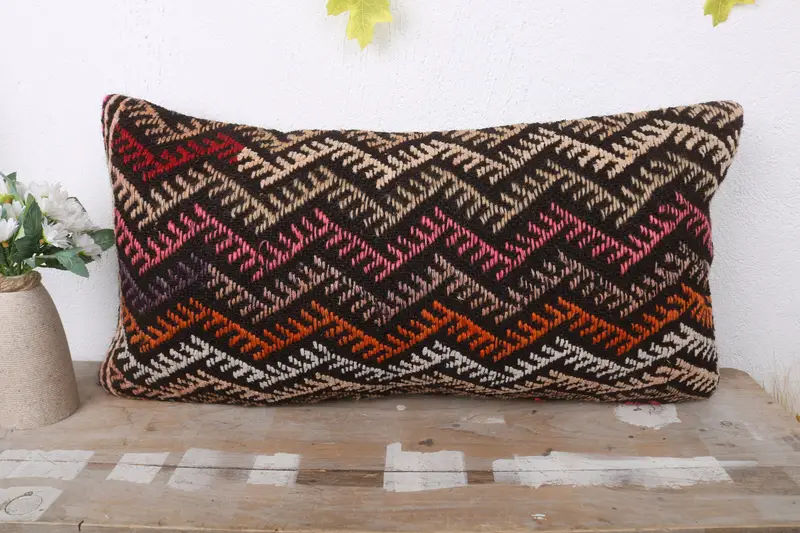 Pillow, Gift Pillow, Throw Kilim Pillow, Personalized Gift Pillow Pillow, Boho Pillow, Shabby Chic Pillow Cover, 12x24 Brown Pillow Sham - 2