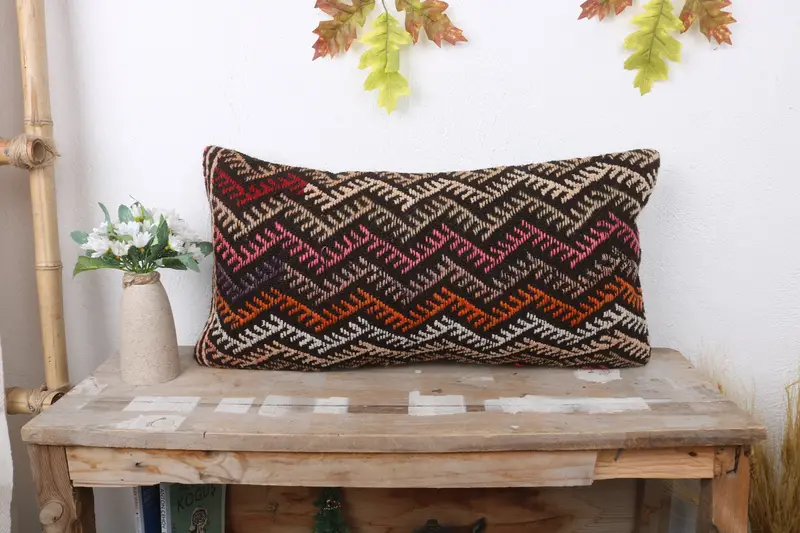 Pillow, Gift Pillow, Throw Kilim Pillow, Personalized Gift Pillow Pillow, Boho Pillow, Shabby Chic Pillow Cover, 12x24 Brown Pillow Sham - 1