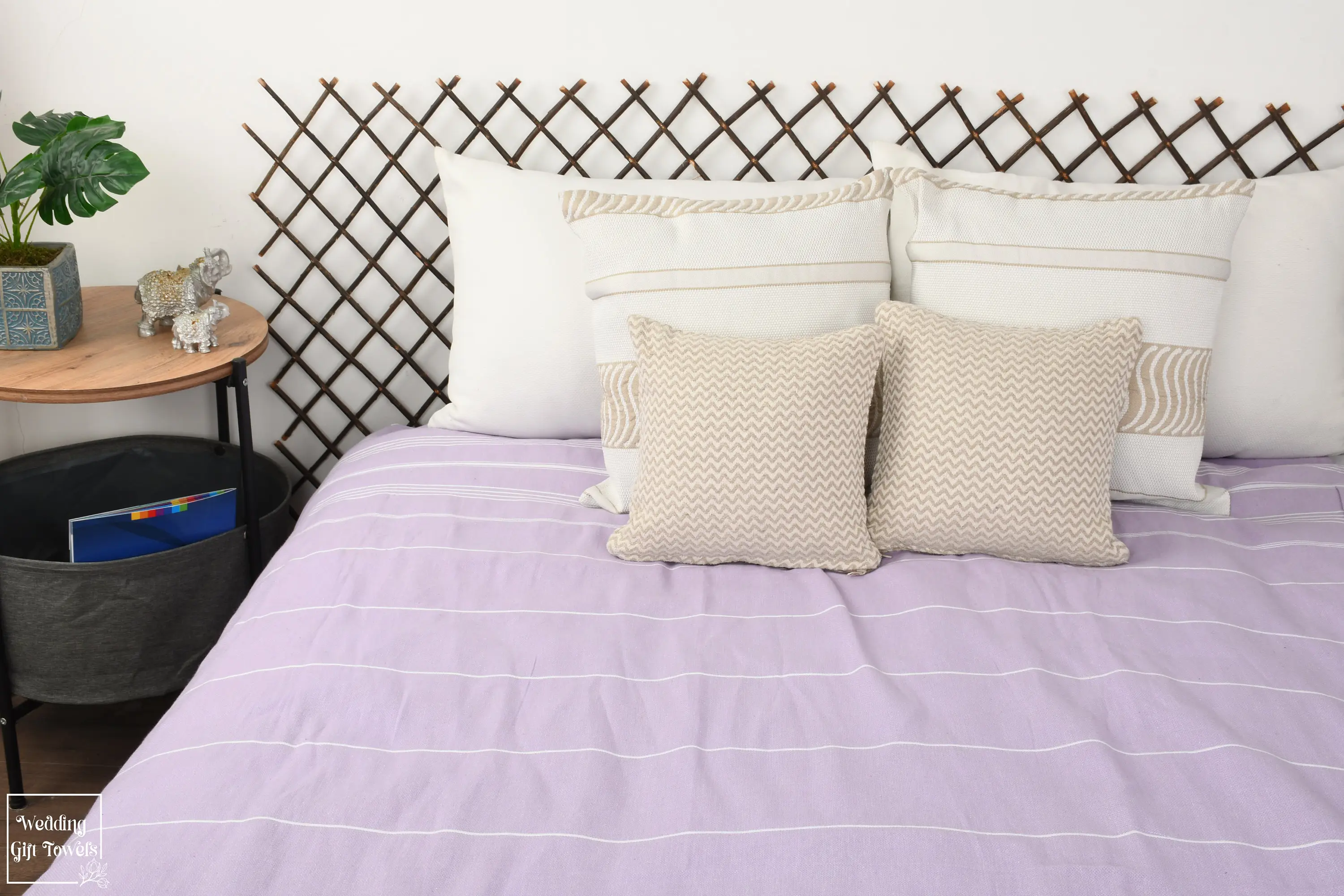 Personalized Turkish Cotton Throw Blanket Striped Beige Plaid, 60x87 Inches - 1