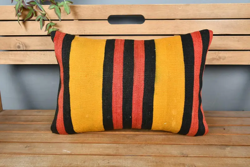 Vintage Kilim Throw Pillow, Knitted Cushion, 16x24 Red Pillow Case, Gift Pillow, Turkish Rugs Pillow Sham, Pillow, Boho Pillow - 7