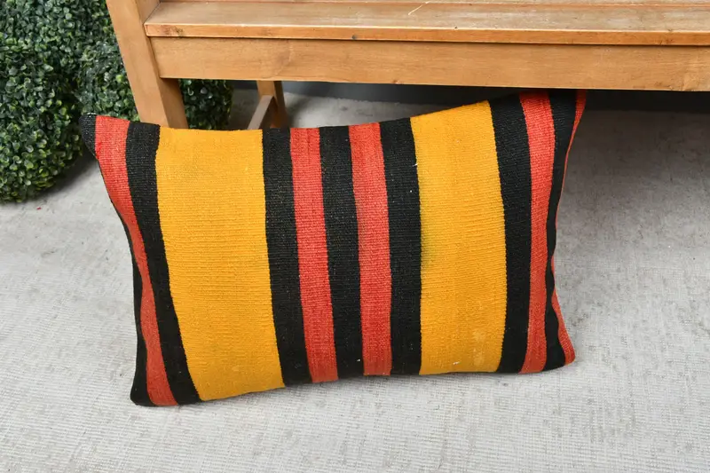 Vintage Kilim Throw Pillow, Knitted Cushion, 16x24 Red Pillow Case, Gift Pillow, Turkish Rugs Pillow Sham, Pillow, Boho Pillow - 6