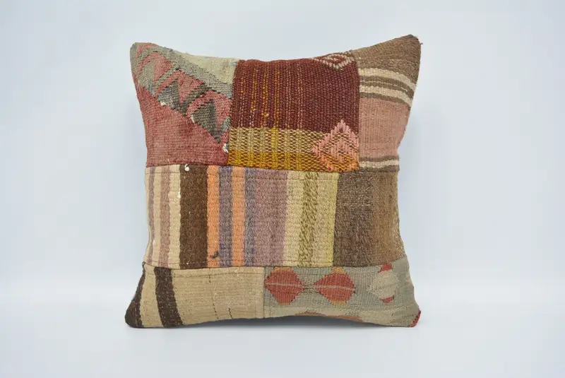 Vintage Kilim Pillow, Interior Designer Pillow, Handmade Throw Pillow Case, 16x16 Brown Cushion Case, Kilim Pillow Cover, Pillow - 1