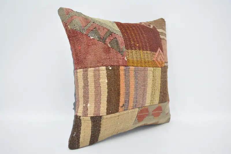 Vintage Kilim Pillow, Interior Designer Pillow, Handmade Throw Pillow Case, 16x16 Brown Cushion Case, Kilim Pillow Cover, Pillow - 3