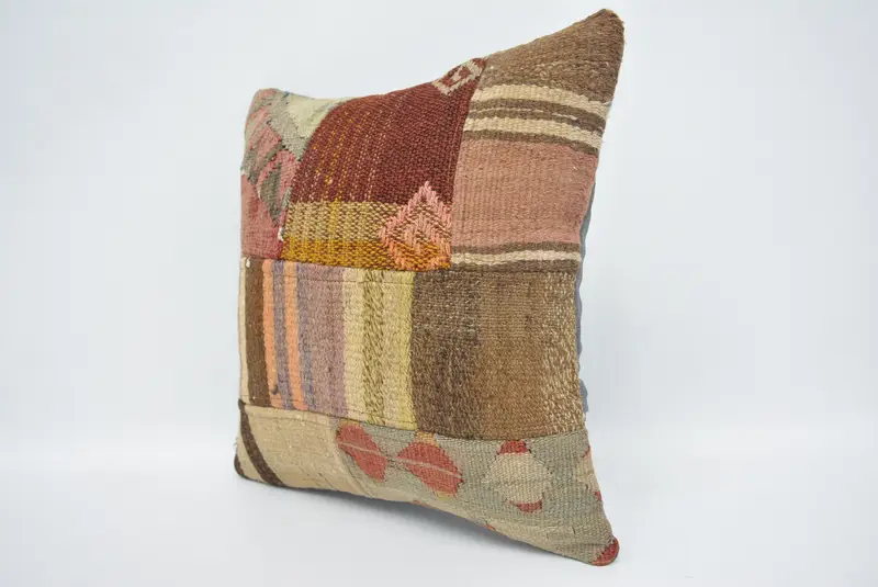 Vintage Kilim Pillow, Interior Designer Pillow, Handmade Throw Pillow Case, 16x16 Brown Cushion Case, Kilim Pillow Cover, Pillow - 4