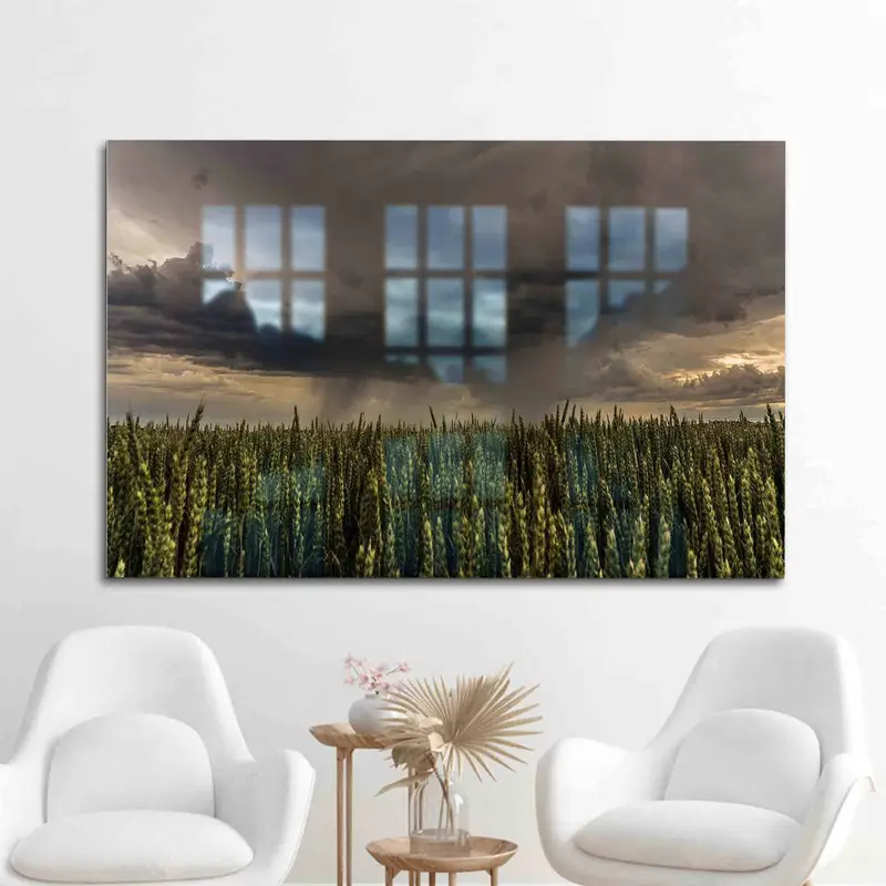 エレガントなプリントガラス：自然の曇りの日の風景