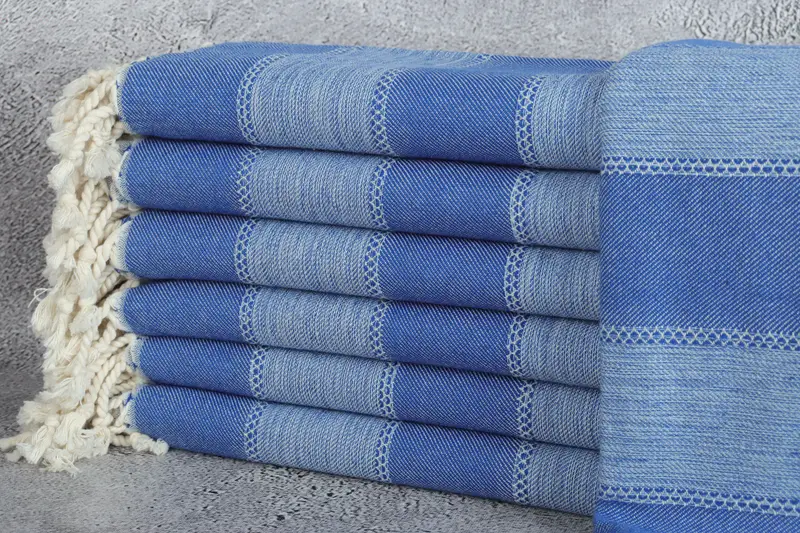 Personalized Turkish Beach Towel Sax Blue Stripes, 36x65 Inches