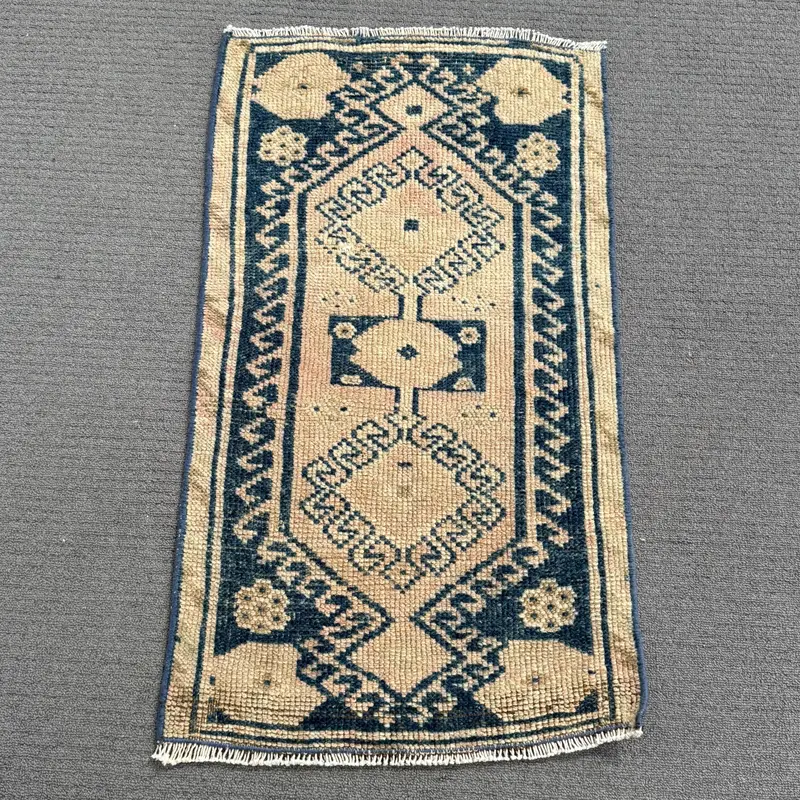 ブルーとオレンジの抽象的なラグ、0.1x2.5フィートのシックな装飾