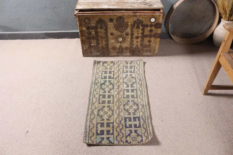 Grüner und blauer Teppich, 1,6 x 3,1 Fuß, abstraktes Design