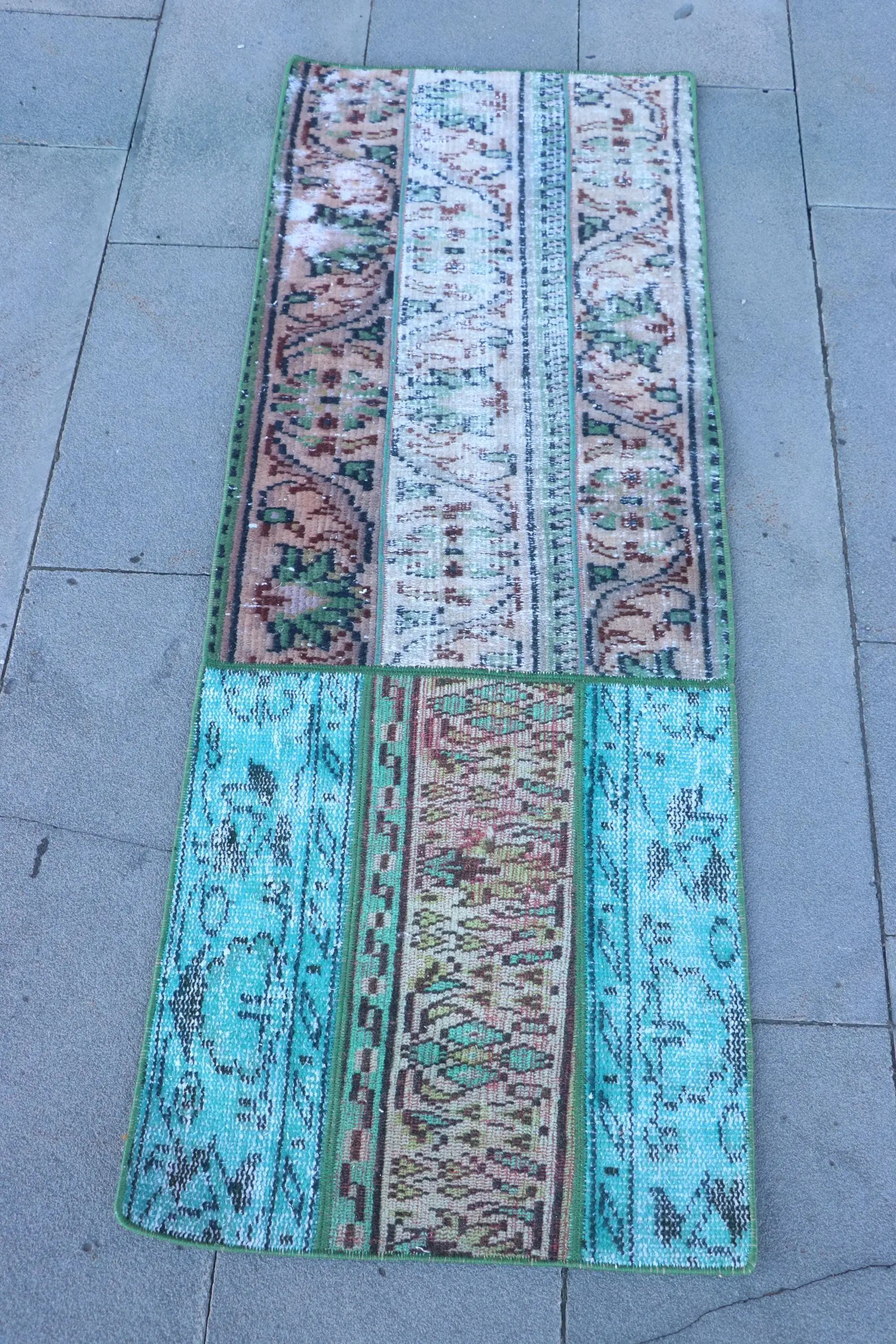 Vintage Turkish Rug 1.9x5.1 ft, Blue Ombré Wool Rug - 1