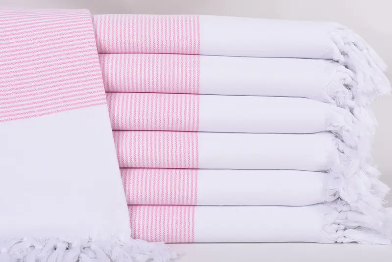 Bath Towel, Peshtemal, 70x36 Pink Striped Towel, Turkish Organic Cotton