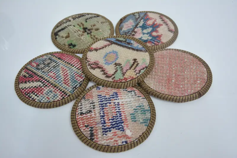 Bohemian Beige & Bronze Round Coaster, Unique Boho Coaster
