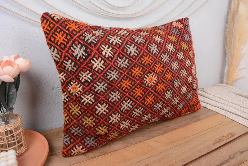 Rotes südwestliches besticktes Kissen, Vintage 20x28 Wurfkissen
