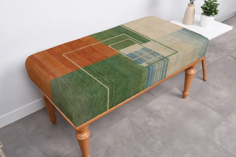 グリーンウールシート付き無垢材ベンチ、ボヘミアンベンチ