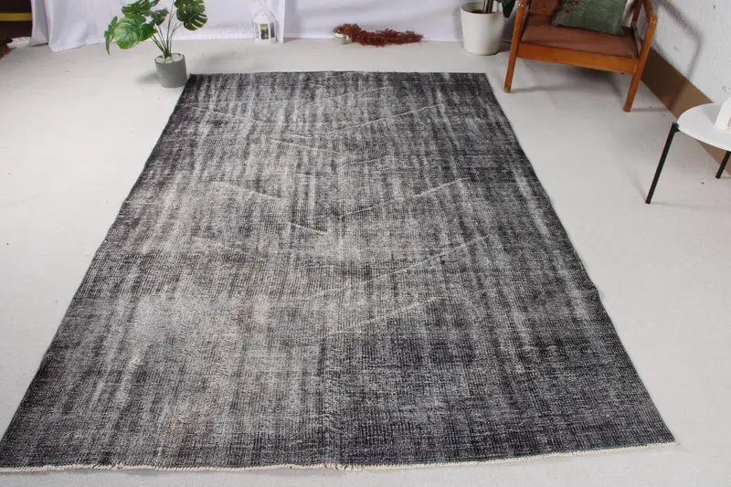 Alfombra Vintage Turca 5.6x8.2 ft (171x250 cm), Alfombra Oushak Gris Plantas y árboles - 1