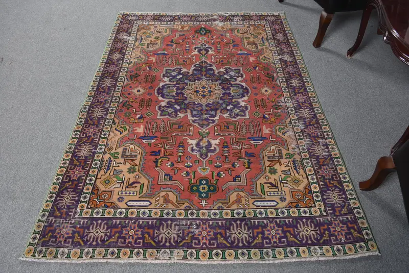 Kırmızı, Mor Kamuflaj Halı, 4,2x6,2 ft Şık Dekor
