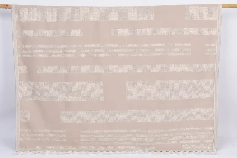 Light Beige Chevron Beach Towel Organic Cotton, 67x38 Inches