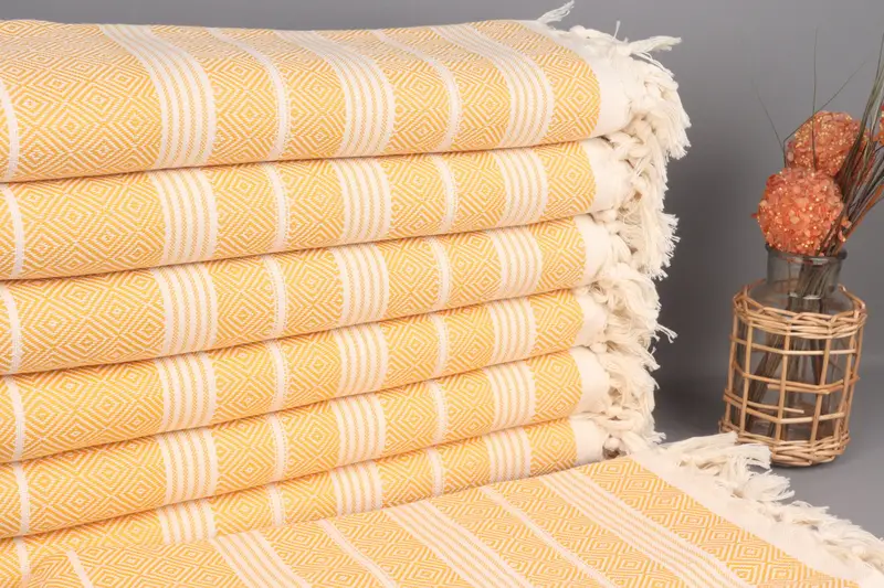 Monogrammed Beach Towel Organic Cotton Mustard Diamond, 38x69 Inches