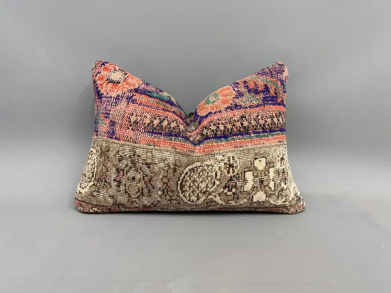 Geometrisches Leinen-Wurfkissen in Orange und Braun, handgefertigtes Vintage-Kissen