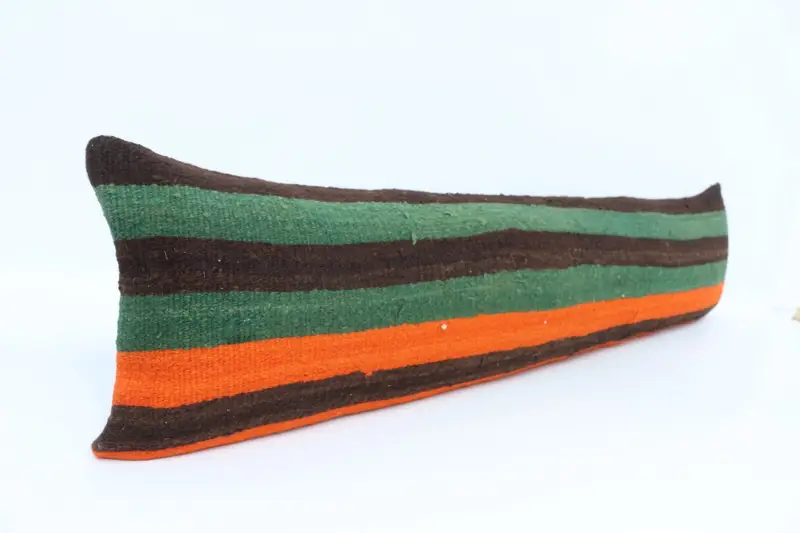 Vintage Kilim Throw Pillow, Pillow Cover, 12x48 Green Pillow Case, Turkish Corner Cushion Case, Pillow for Couch, Kilim Pillow Cover - 3