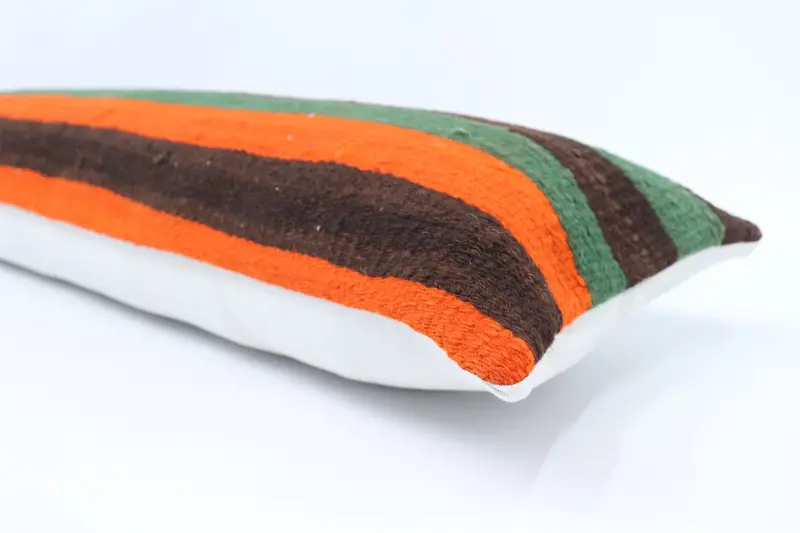 Vintage Kilim Throw Pillow, Pillow Cover, 12x48 Green Pillow Case, Turkish Corner Cushion Case, Pillow for Couch, Kilim Pillow Cover - 6