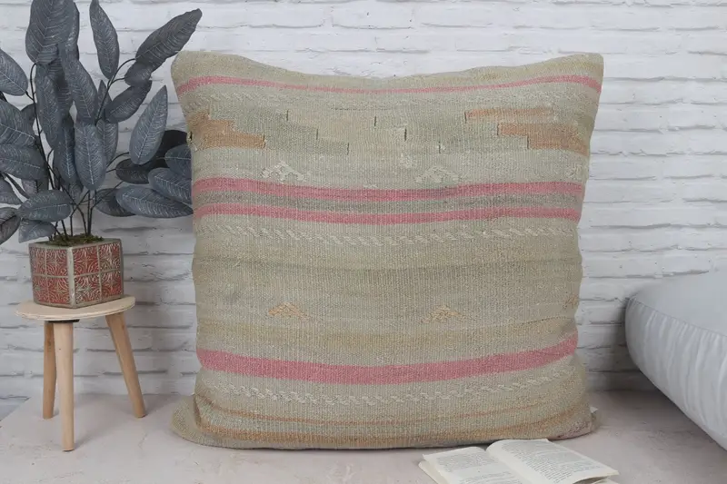 32x32 Beige Cushion Case, Boho Pillow, Oriental Cushion, Interior Designer Pillow, Pillow Cover, Turkish Pillow, Nomadic Pillow Sham - 1