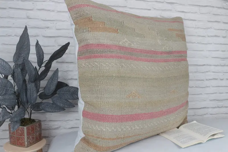 32x32 Beige Cushion Case, Boho Pillow, Oriental Cushion, Interior Designer Pillow, Pillow Cover, Turkish Pillow, Nomadic Pillow Sham - 3
