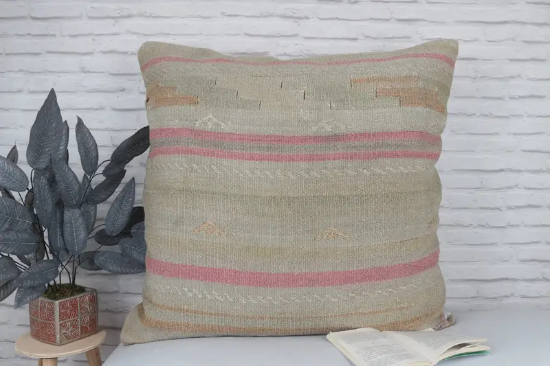 32x32 Beige Cushion Case, Boho Pillow, Oriental Cushion, Interior Designer Pillow, Pillow Cover, Turkish Pillow, Nomadic Pillow Sham - 2
