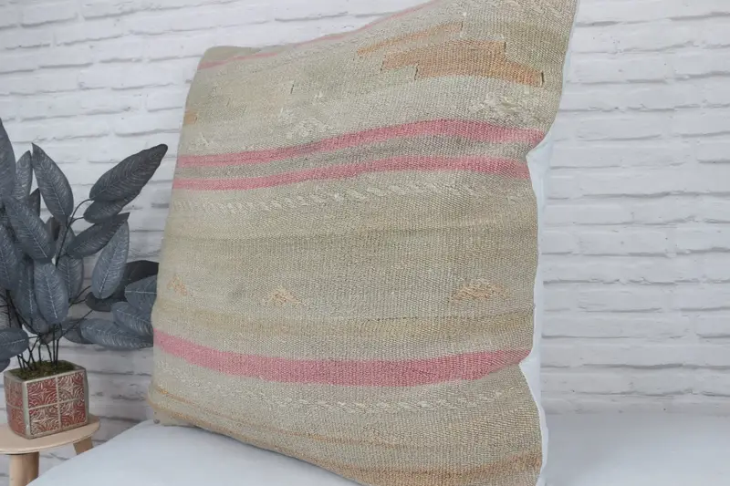 32x32 Beige Cushion Case, Boho Pillow, Oriental Cushion, Interior Designer Pillow, Pillow Cover, Turkish Pillow, Nomadic Pillow Sham - 4
