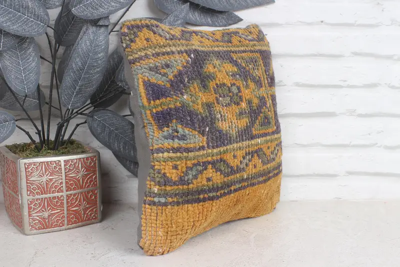 Cushion, Pillow for Sofa, Handmade Kilim Cushion, Armchair Cushion Case, Vintage Kilim Throw Pillow, Ottoman Pillow Case, 12x12 Blue Pillow - 4