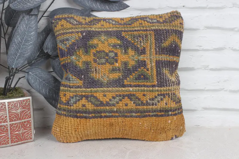 Cushion, Pillow for Sofa, Handmade Kilim Cushion, Armchair Cushion Case, Vintage Kilim Throw Pillow, Ottoman Pillow Case, 12x12 Blue Pillow - 1