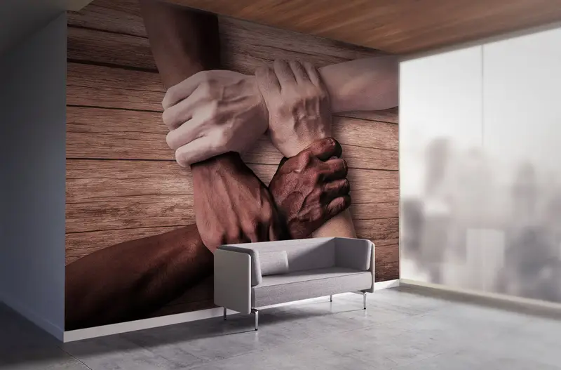 Custom Wall Paper, Workplace Wall Painting, Teamwork Helping Hands, Modern Wall Paper, Bright Wall Paper, Motivation Mural, - 7