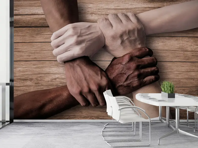 Custom Wall Paper, Workplace Wall Painting, Teamwork Helping Hands, Modern Wall Paper, Bright Wall Paper, Motivation Mural, - 3