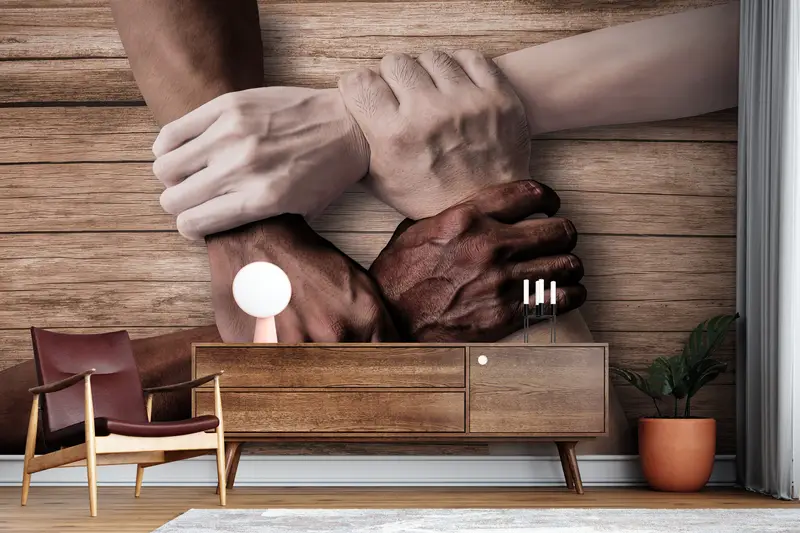 Custom Wall Paper, Workplace Wall Painting, Teamwork Helping Hands, Modern Wall Paper, Bright Wall Paper, Motivation Mural, - 5