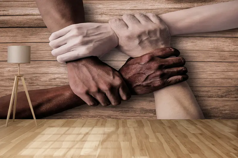 Custom Wall Paper, Workplace Wall Painting, Teamwork Helping Hands, Modern Wall Paper, Bright Wall Paper, Motivation Mural, - 2