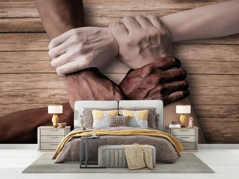Custom Wall Paper, Workplace Wall Painting, Teamwork Helping Hands, Modern Wall Paper, Bright Wall Paper, Motivation Mural, - 4