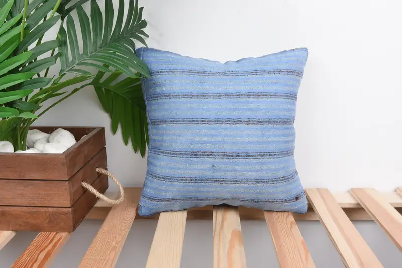 Home Decor Pillow, Vintage Kilim Throw Pillow, Pillow Case, Turkish Corner Pillow Cover, Ethnical Kilim Rug Pillow, 12x12 Blue Cushion Case - 1