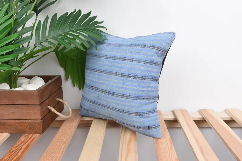 Home Decor Pillow, Vintage Kilim Throw Pillow, Pillow Case, Turkish Corner Pillow Cover, Ethnical Kilim Rug Pillow, 12x12 Blue Cushion Case - 5
